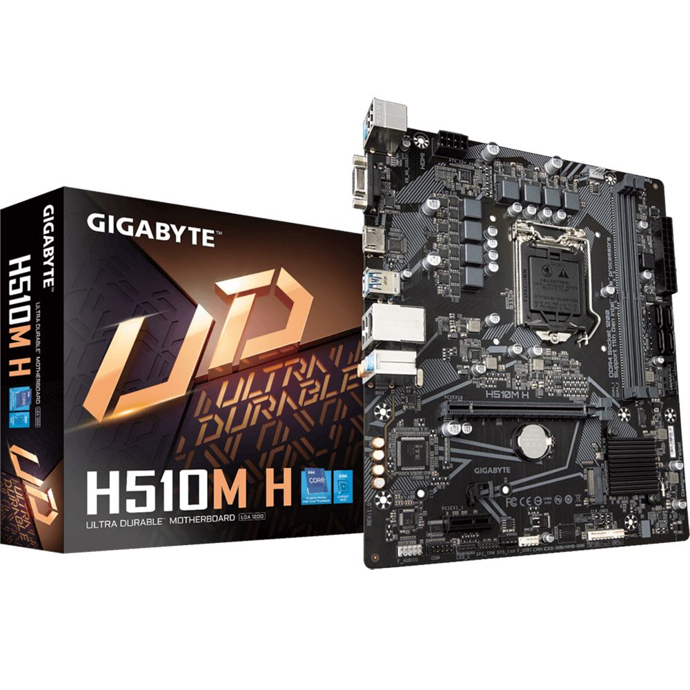 Материнская плата Gigabyte H510M H, Socket 1200, Intel®H510, 2xDDR4-3200, D-SUB+HDMI, 1xPCI-Ex16, 1xPCI-Ex1, 4xSATA3, 1xM.2, 8 Ch Audio, GLan, (4+2)xUSB2.0, (2+2)xUSB3.2, 1xPS/2, mATX, RTL {10} (817428)