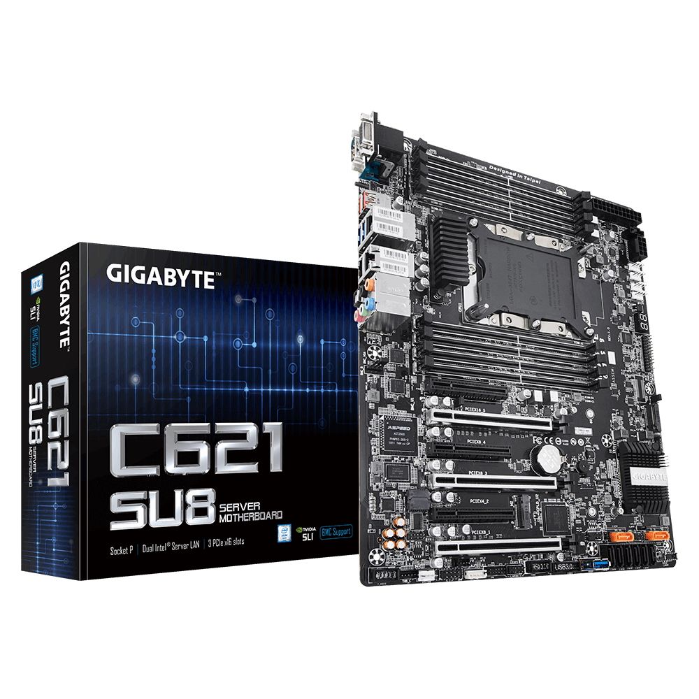 Материнская плата Gigabyte C621-SU8 Intel C621 motherboard with LGA 3647 Socket P, 6-Channel DDR4 RDIMM/LRDIMM 8 x DIMMs, Aspeed® AST2500 BMC, Dual M.2, Dual Intel® Server GbE LAN, 3 PCIe x16 slots and 3 PCIe x8 slots for multi cards RTL {6}