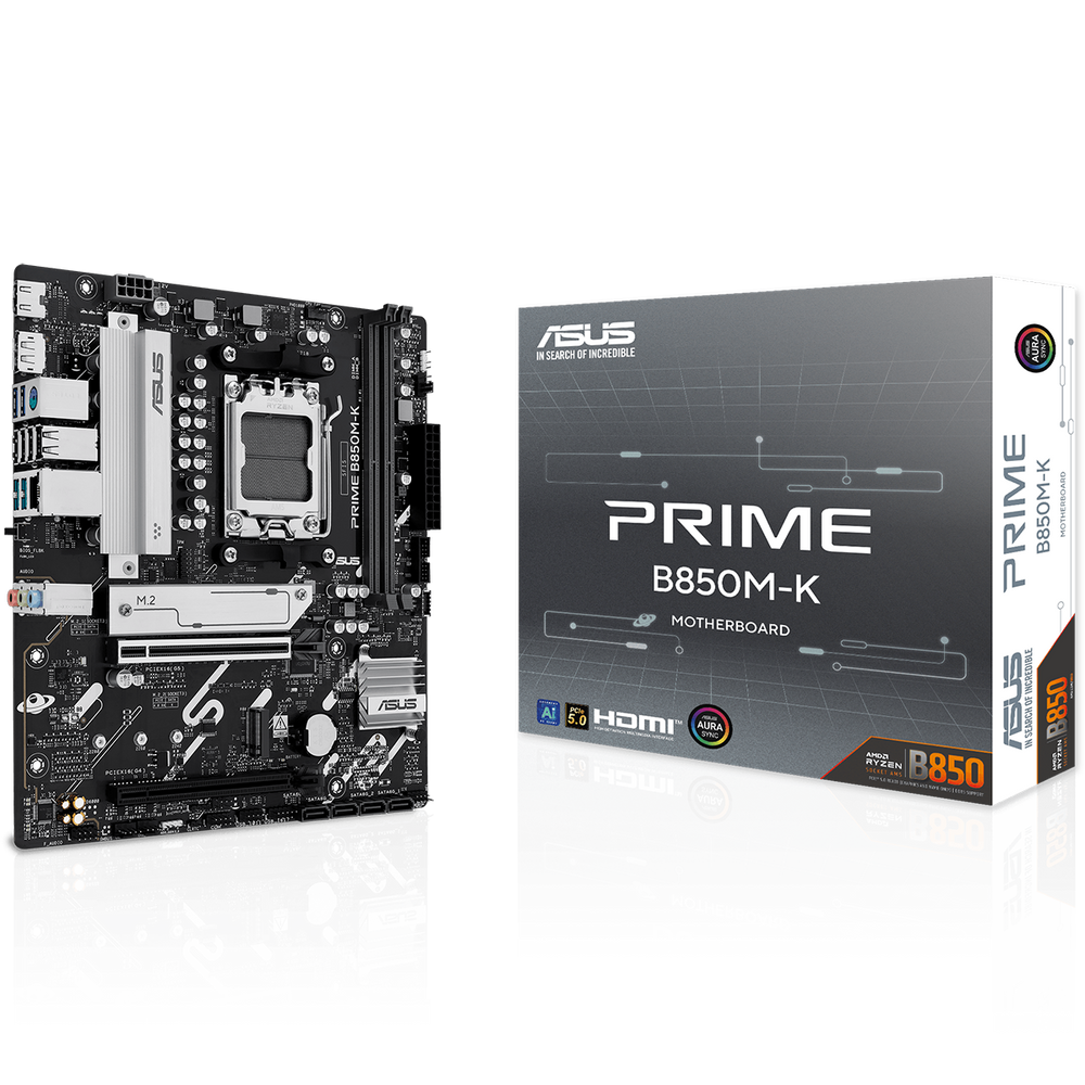 Материнская плата ASUS PRIME B850M-K, AM5, AMD B850, 2xDDR5, 4xSATA, 2xM.2, 1xPCIe 5.0 x16, 1xPCIe 4.0 x8, DisplayPort, HDMI, 1x2.5Gb LAN, 8xUSB, 3x3.5 мм, 7.1, microATX