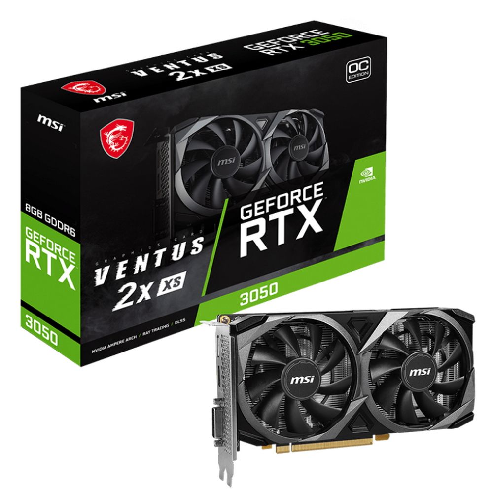 Видеокарта MSI Bad Pack RTX3050 VENTUS 2X XS 8GB OC GDDR6 128-bit DP HDMI DL-DVI-D 2FAN RTL 