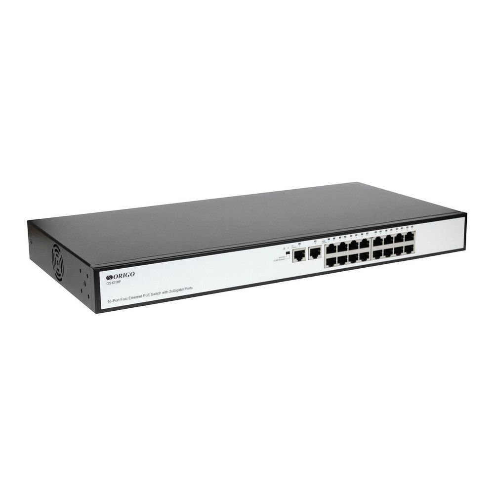 Коммутатор ORIGO OS1218P/190W/A1A Неуправляемый PoE-коммутатор, 16x100Base-TX, 2x1000Base-T, PoE до 250м OS1218P/190W/A1A Неуправляемый PoE-коммутатор, 16x100Base-TX, 2x1000Base-T, PoE до 250м