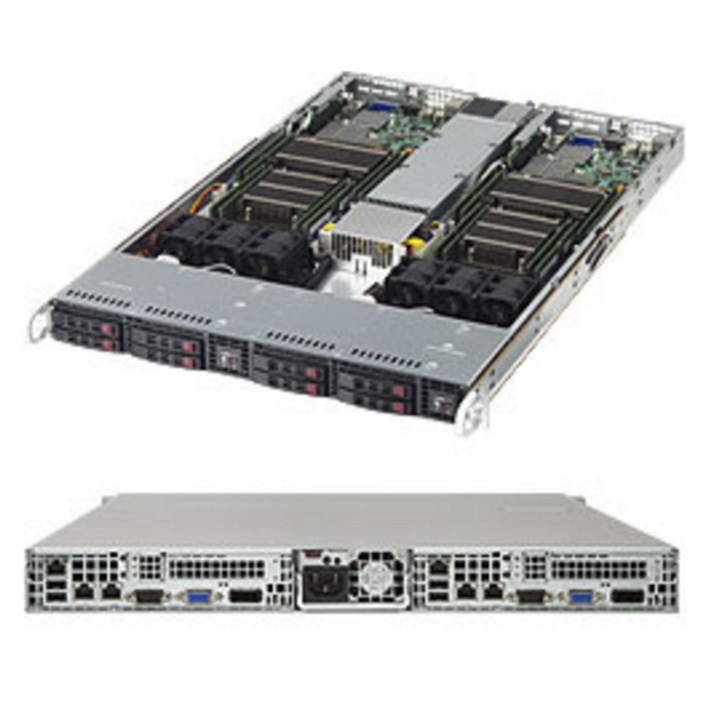 Платформа системного блока SuperMicro SYS-1028TR-T 1U Twin X10DRT-L CSE-809BTS-1K03BP LGA 2011 8x 288-pin DDR4 DIMM slots 10x SATA3 2x USB 2.0 ports 1x VGA port 1x PCI-E 3.0 x16 (in x16) slot