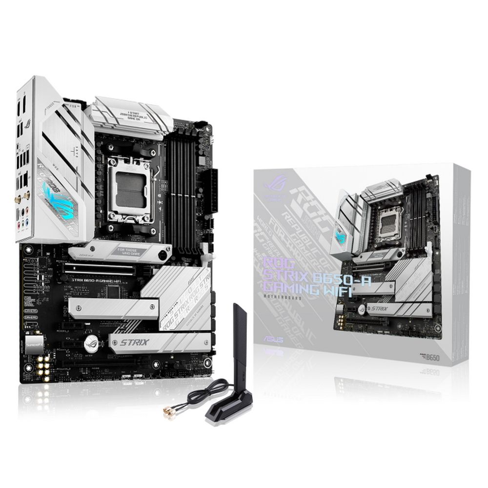 Материнская плата ASUS ROG STRIX B650-A GAMING WIFI, AM5, B650, 4*DDR5, 4*SATA, 3*M.2, 3*USB 3.2, 4*USB 2.0, Type-C, 2*PCIx16, 2*PCIx1, DP+HDMI, ATX; 90MB1BP0-M0EAY0