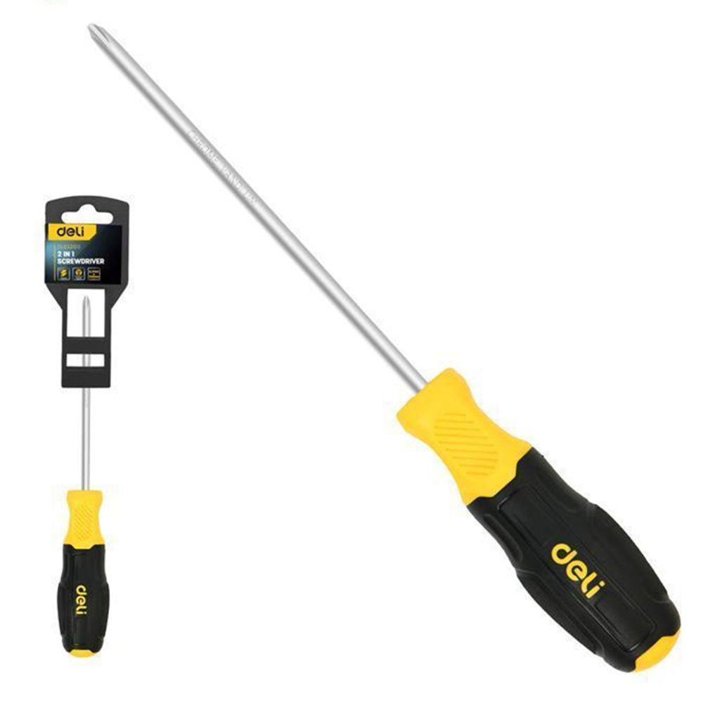 Двухсторонняя отвертка Deli DL632103 PH2+SL6, сталь Cr-V, общая длина хвостовика 160 мм, двухкомпонентная прорезиненная рукоять