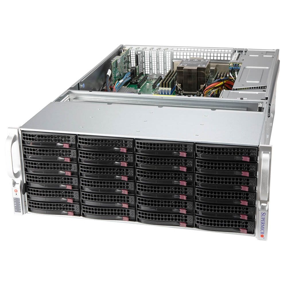 Платформа системного блока SuperMicro SSG-540P-E1CTR36H Storage UP 4U Barebone Single 3rd Gen Intel Xeon Scalable processors Up to 3TB RDIMM/LRDIMM/Intel DCPMM SATA3, SAS3, M.2 Dual 10GbE, IPMI LAN port