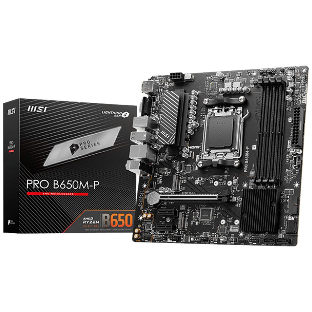 Материнская плата MSI Bad Pack PRO B650M-P B650, AM5, 4*DDR5, 1*PCIEx16, 2*PCIEx1, 2*M.2, 1*TypeC, 2*USB3.2Gen2, 4*USB3.2Gen1, 8*USB2.0, 4*SATA3.0, 2.5G, VGA, DP, HDMI, M-ATX, RTL bp