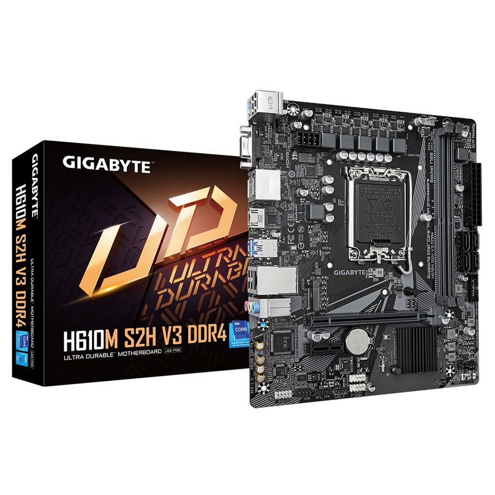 Материнская плата Gigabyte H610M S2H V3 DDR4, Socket 1700, Intel®H610, 2xDDR4-3200, D-SUB+HDMI+DP+DP, 1xPCI-Ex16, 1xPCI-Ex1, 4xSATA3, 1xM.2, 8Ch Audio, GLan, (4+4)xUSB2.0, (2+2)xUSB3.2, 1xPS/2, mATX, RTL Bad Pack