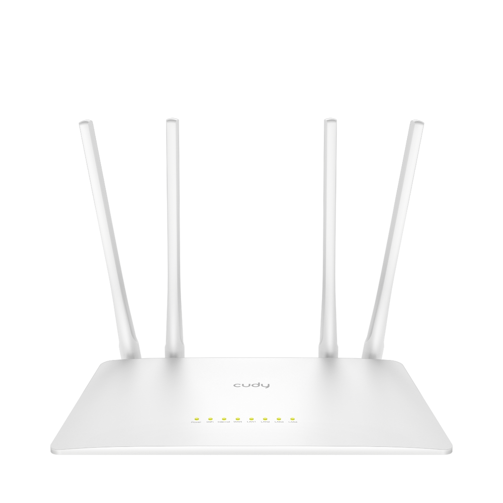 Маршрутизатор CUDY AC1200 Wi-Fi Router Dual Band, Chipset MediaTek, 802.11ac/a/b/g/n, 867Mbps at 5GHz + 300Mbps at 2.4GHz, 5 × 10/100Mbps Ports, WiFi router/AP/ Repeater/WISP Mode,4  5dBi fixed antennas, WPA3, Guest network, WPS, DDNS, VPN Client, IPv6,TR069/TR098/TR111/TR18