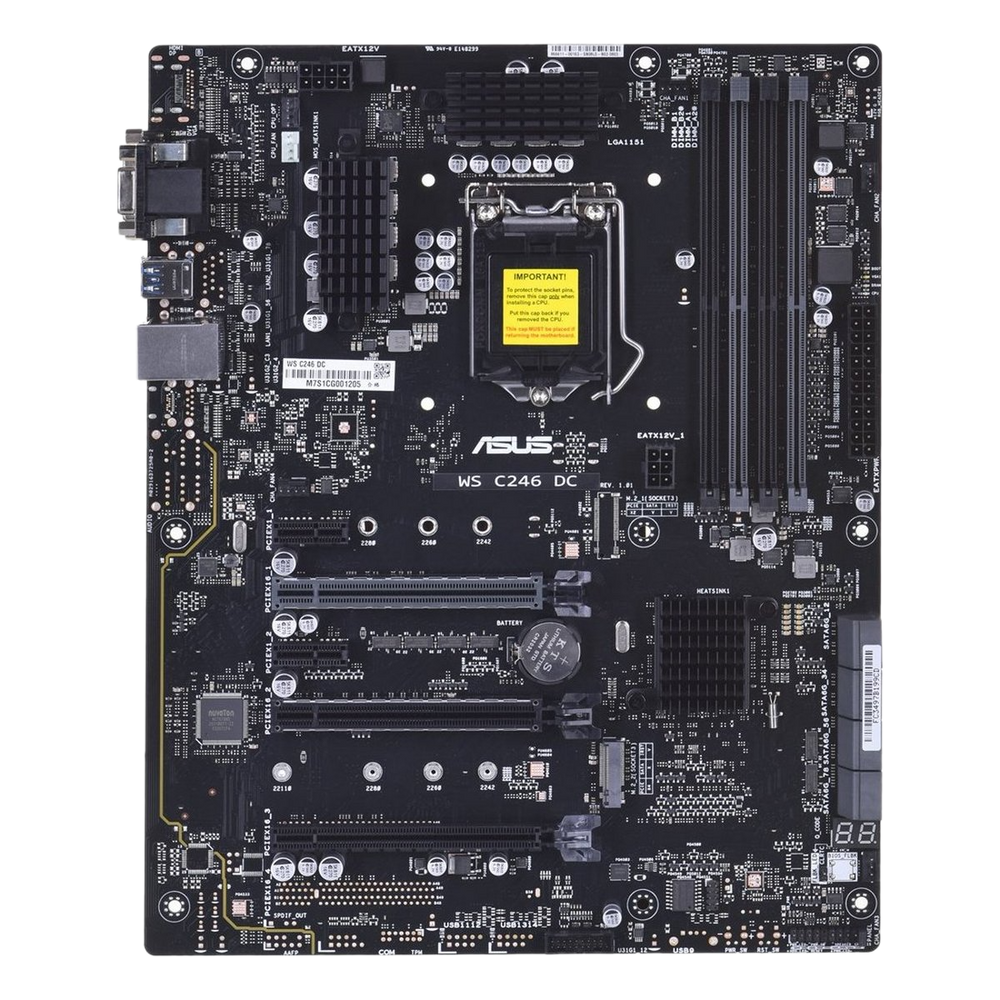 Материнская плата ASUS WS C246 DC, LGA 1151, Intel C246, 4xDDR4, 8xSATA, 1xM.2, 4xPCIe 3.0 x16, 2xPCIe x1, 1xVGA, 1xDVI-D, 1x 1Gb LAN, 4xUSB-A 3.1 Gen 1, 7.1, ATX