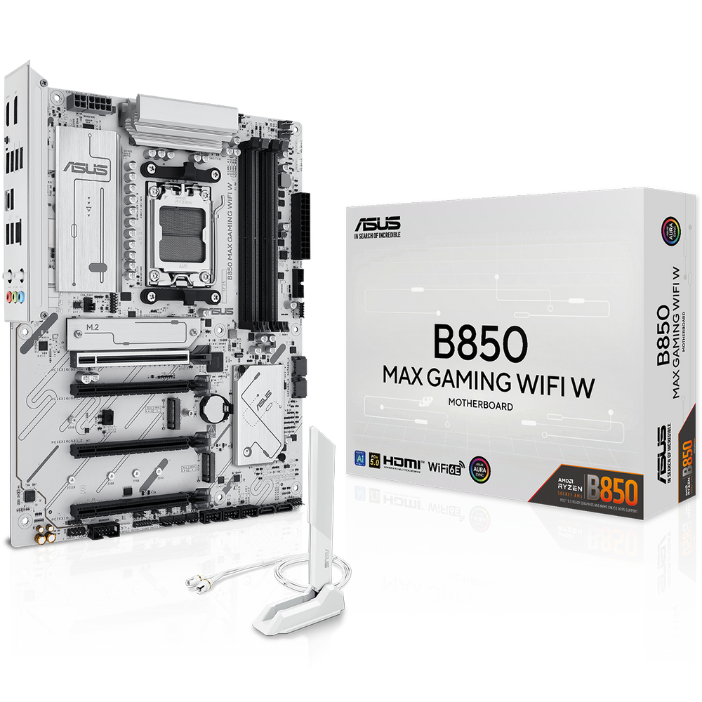Материнская плата ASUS B850 MAX GAMING WIFI W AM5 ATX 4xDDR5 4xPCIEx16 3xM.2 USB-C DP HDMI 2.5GLAN Wi-Fi 6E