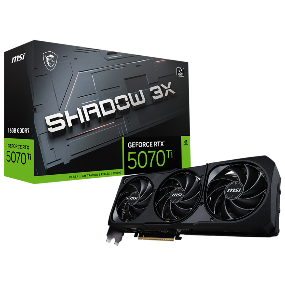 Видеокарта MSI PCI-E 5.0 RTX 5070 TI 16G SHADOW 3X NVIDIA GeForce RTX 5070TI 16Gb 256bit GDDR7 2452/28000 HDMIx1 DPx3 HDCP Ret