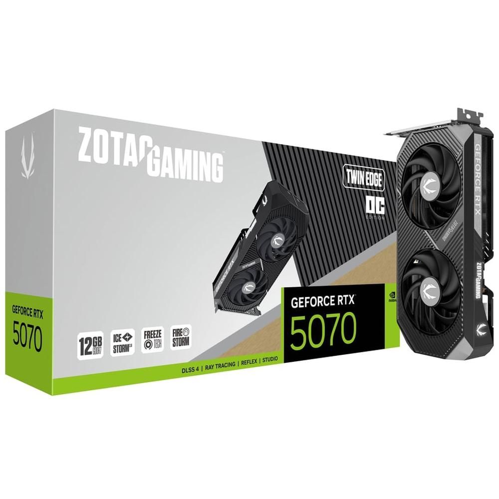 Видеокарта Zotac NVIDIA - GeForce RTX 5070 Twin Edge OC, PCI-E 4.0, GDDR7 12GB 192bit, 1x HDMI, 3x DP, max 7680 x 4320 (8K), ZT-B50700H-10P