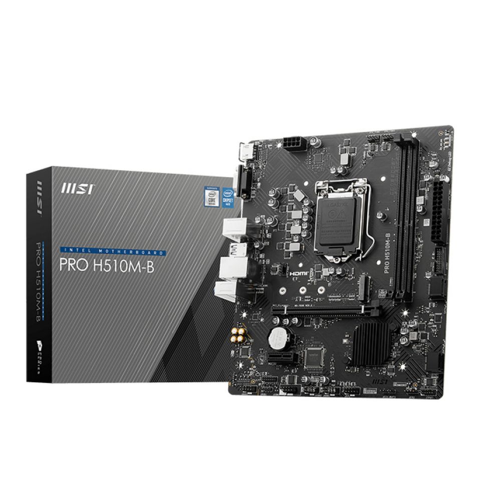 Материнская плата MSI PRO H510M-B, LGA 1200, Intel H470, 2xDDR4, 4xSATA, 1xM.2, 1xPCI-E 3.0 x16, 1xPCI-E 3.0 x1, 1xHDMI, 1xVGA, 1xRJ45 1Gb, 2xUSB-A 3.2 Gen 1, 4xUSB-A 2.0, 3x3.5мм, 7.1, Micro-ATX