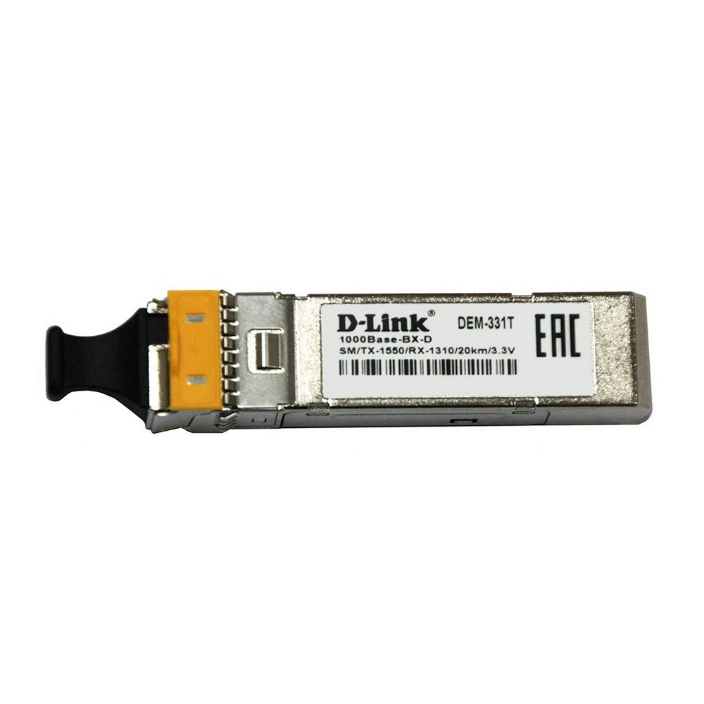 Трансивер D-Link 331T/20KM/A1A WDM SFP-трансивер с 1 портом 1000BASE-BX-D (Tx:1550 нм, Rx:1310 нм) для одномодового оптического кабеля