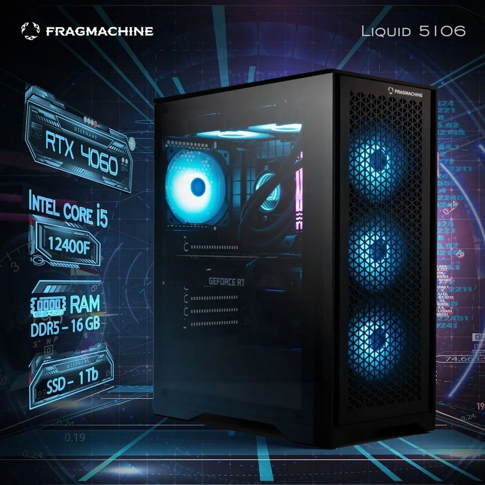 Компьютер FragMachine Liquid  5106 (i5-12400F, DDR5 16GB, SSD 1Tb, RTX 4060, noOS)