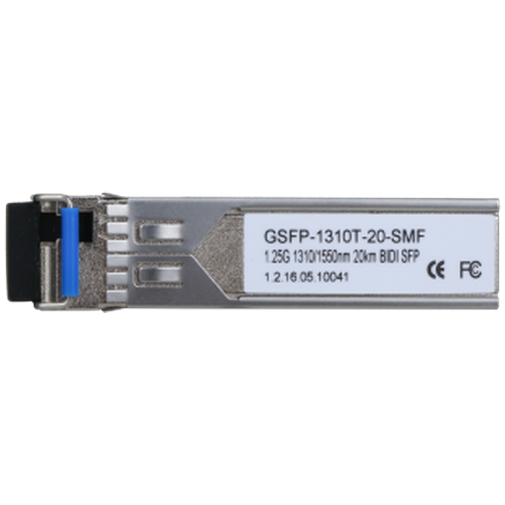 SFP-модуль, Разъем: LC; скорость передачи: до 1.25Гбит/с; длина кабеля: до 20км (одномодовое оптоволокно); длина волны (Tx/Rx): 1310нм/1550нм