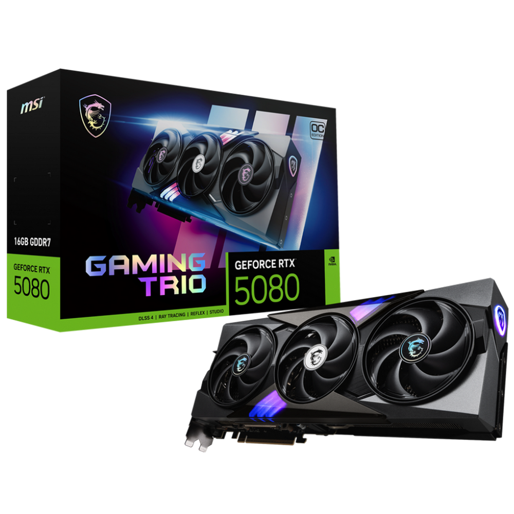 Видеокарта MSI Bad Pack RTX5080 GAMING TRIO OC 16GB GDDR7 256bit 3xDP HDMI 3FAN RTL bp