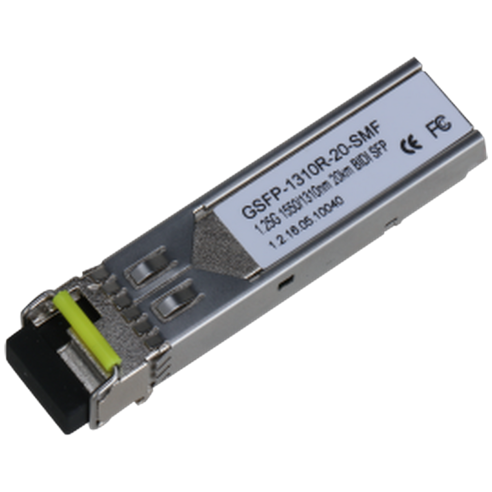 SFP-модуль, Разъем: LC; скорость передачи: до 1.25Гбит/с; длина кабеля: до 20км (одномодовое оптоволокно); длина волны (Tx/Rx): 1310нм/1550нм