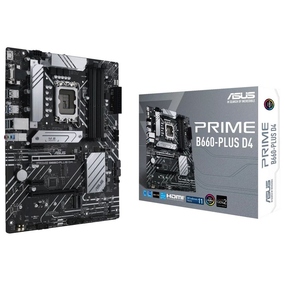 Материнская плата ASUS PRIME B660-PLUS D4, LGA1700, Intel B660, 4xDDR4, 4xSATA, 3xM.2, 1xPCIe 4.0 x16, DisplayPort, HDMI, D-Sub, 1x2.5Gb LAN, USB Type-C, 3x3.5 мм, 7.1, ATX