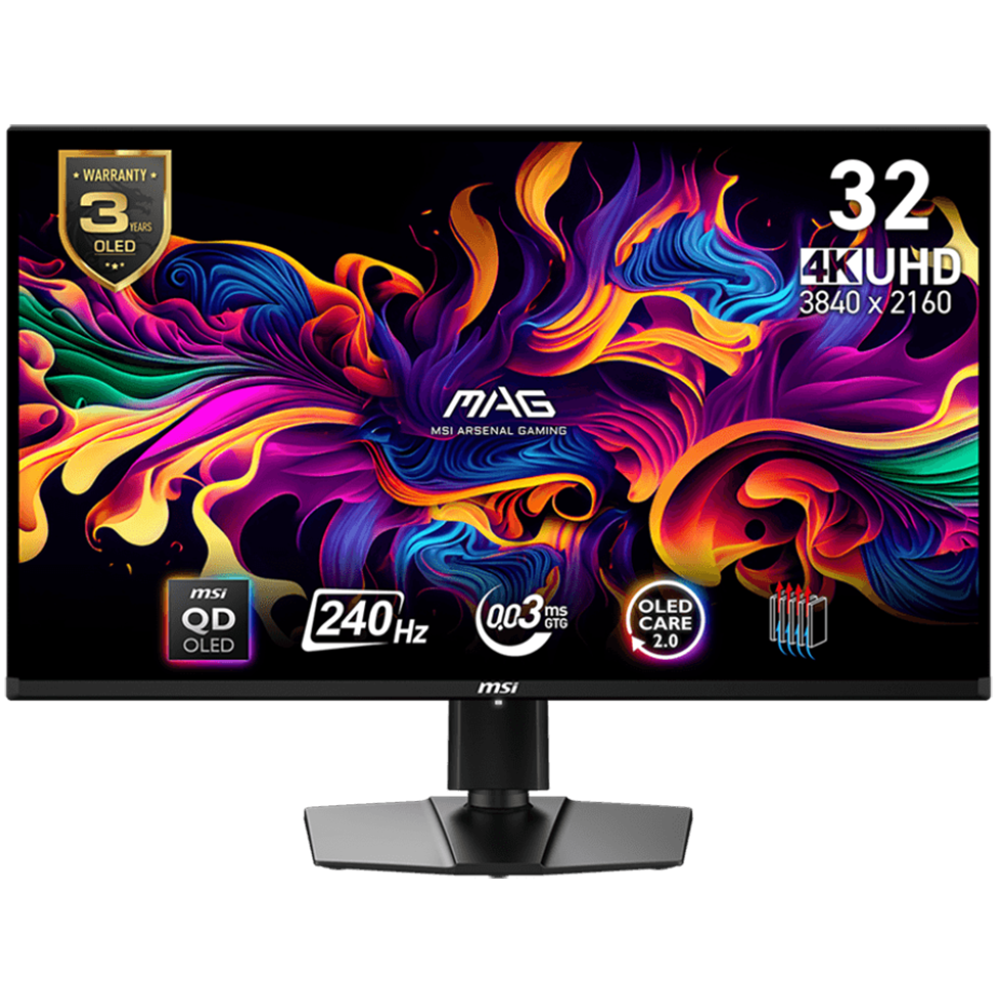 Монитор 31.5" MSI MAG 321UPX QD-OLED  QD-OLED, 3840x2160, 240Hz, 0,03ms, 250сd/m, 1500000:1, HDR10 | 2xHDMI(2.1), DP(1.4a), Type-C(PD-15W) | HAS, Swivel, InPSU, Vesa 100, Black