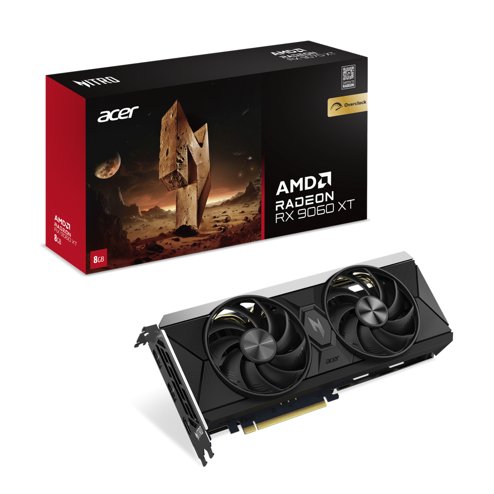 Видеокарта Acer DP.Z4UWW.P01, AMD Radeon RX 9060 XT, 8 ГБ GDDR6, 128 бит, PCI-e 5.0, 1xHDMI, 2xDP