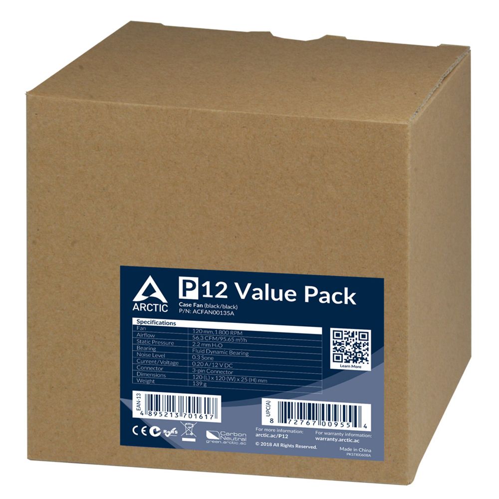 Вентилятор корпусной ARCTIC Cooling P12 Value pack (black/black)  (5pc)  (ACFAN00135A) (701617)