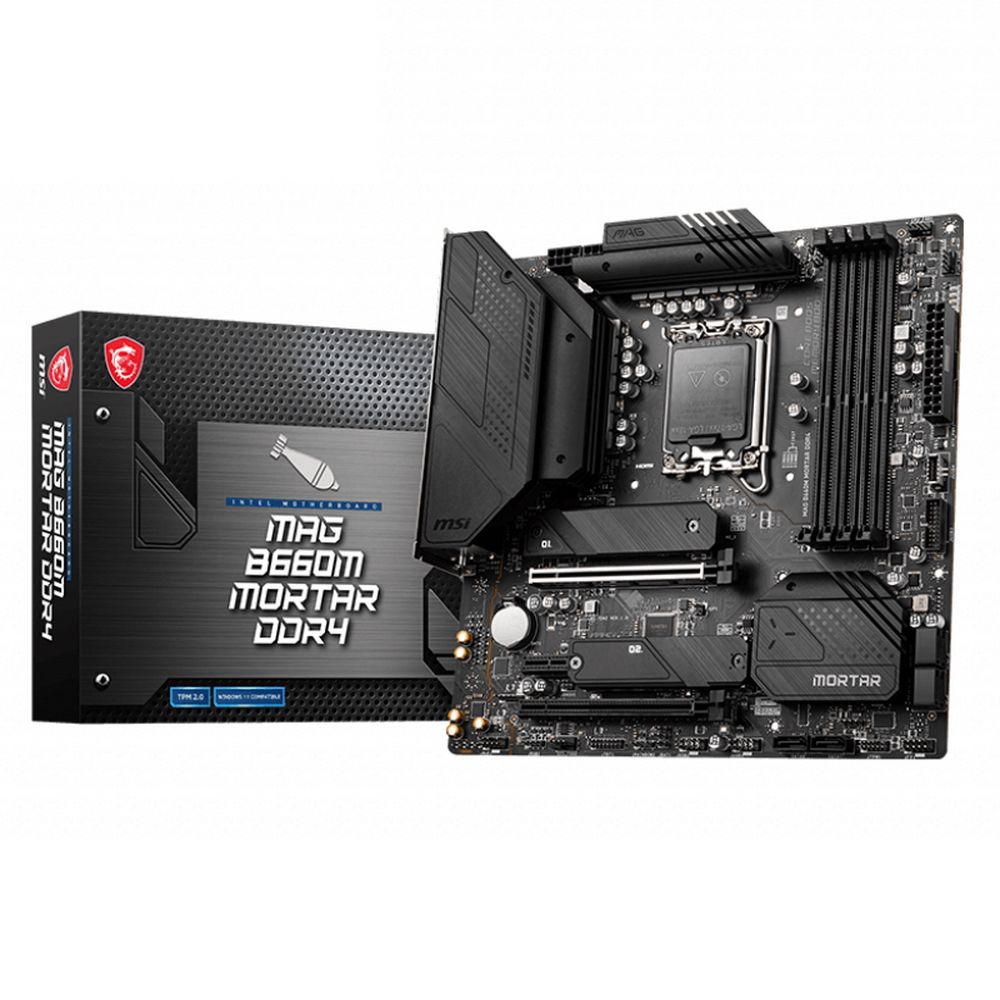 Материнская плата MSI Bad Pack MAG B660M MORTAR DDR4 mATX, B660, LGA1700, 4xDDR4, 2xPCI-Ex16, 1xPCI-Ex1, 2xM.2, 6xSATA3, 3+2xUSB3.2, 1+1xUSB TYPE-C, 4+4USB 2.0 (409963) bp