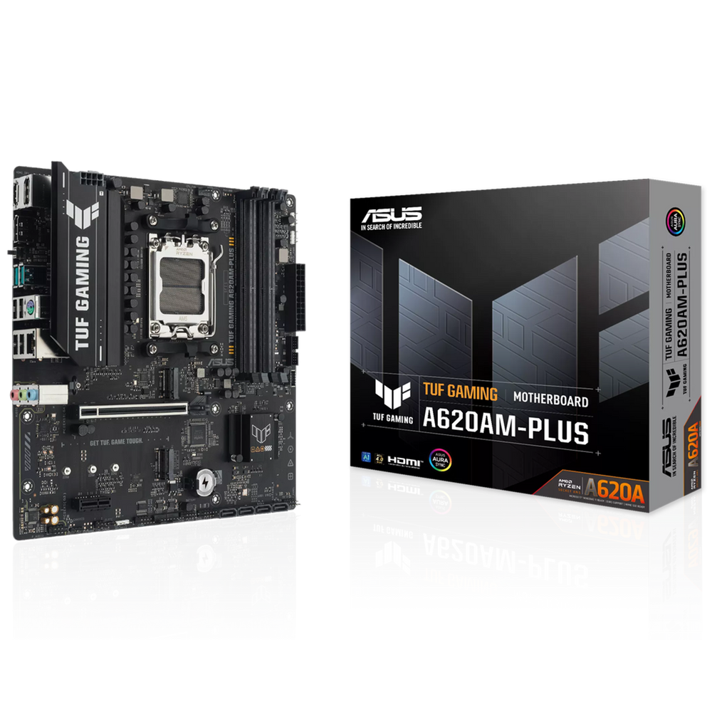 Материнская плата ASUS TUF GAMING A620M-A PLUS, AM5, AMD A620A, 4xDDR5, 4xSATA, 2xM.2, 1xPCIe 4.0 x16, 1xPCIe 3.0 x1, 1xHDMI, 2xDP, 1x2.5Gb LAN, 2xUSB-A 10Gbps, 4xUSB-A 2.0, 3x3.5 мм, 7.1, mATX