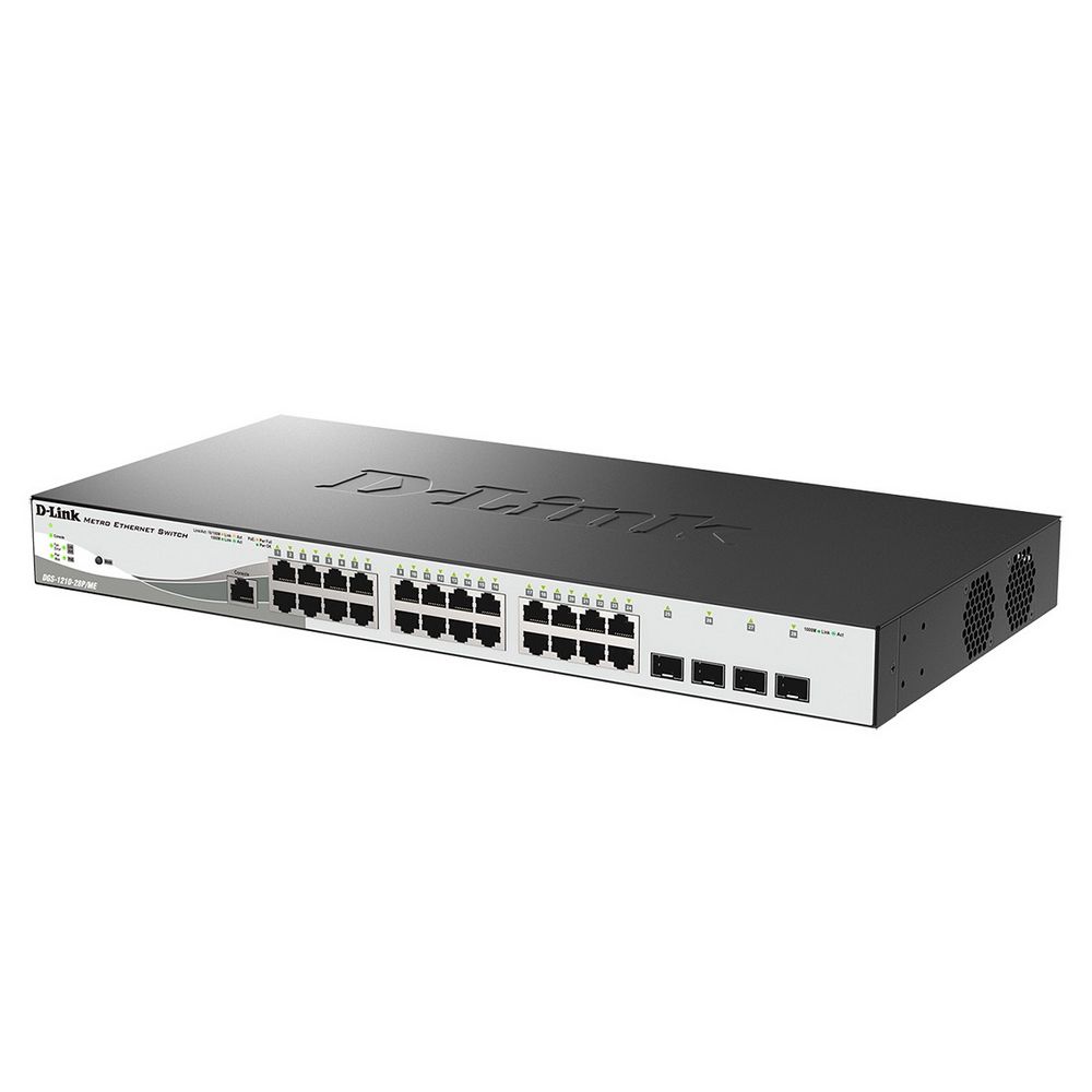 Коммутатор D-Link DGS-1210-28P/ME/B2A Управляемый L2 коммутатор с 24 портами 10/100/1000Base-T и 4 портами 1000Base-X SFP (24 порта PoE 802.3af/at, PoE-бюджет 193 Вт)