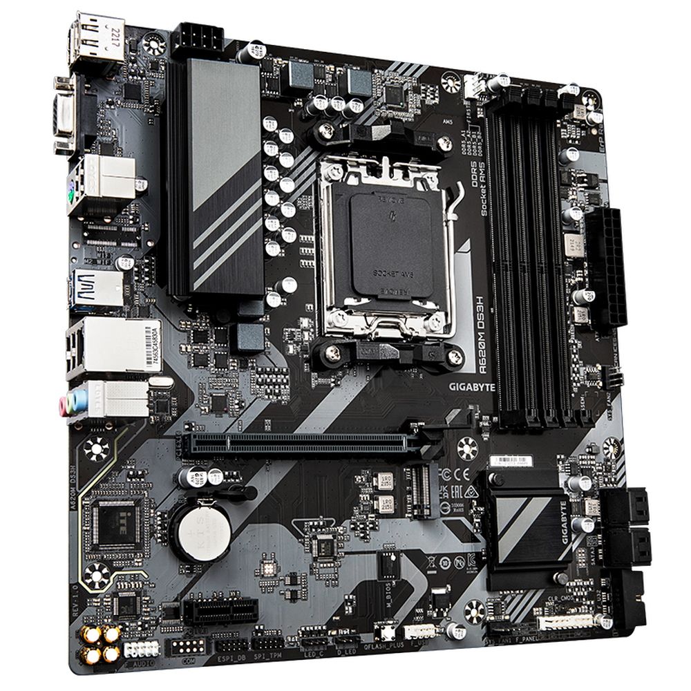 Материнская плата Gigabyte OEM A620M DS3H, Socket AM5, AMD A620, 4xDDR5-5200, D-SUB+HDMI+DP, 1xPCI-Ex16, 1xPCI-Ex1, 4xSATA3(RAID 0/1/10), 1xM.2, 8 Ch Audio, GLan, (4+4)xUSB2.0, (2+2)xUSB3.2, 1xPS/2, mATX, RTL {10}