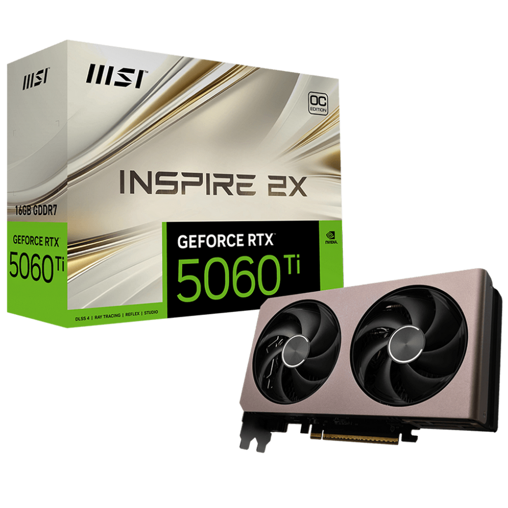 Видеокарта MSI RTX 5060 Ti 16G INSPIRE 2X OC, NVIDIA RTX 5060 Ti, 16 ГБ GDDR7, 128 бит, PCI-e 5.0, 1xHDMI, 3xDP, 2617 МГц