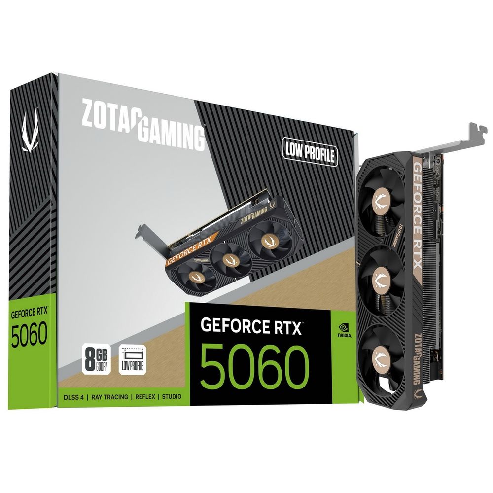 Видеокарта Zotac ZT-B50600L-10L, NVIDIA GeForce RTX 5060, 8 ГБ GDDR7, 128 бит, PCI-e 5.0, 1xHDMI, 3xDP, 2497 МГц, LP