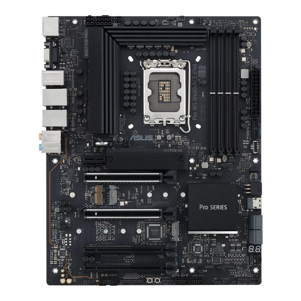 Материнская плата ASUS PRO WS W680-ACE IPMI, LGA1700, Intel W680, 4xDDR5, 4xSATA, 3xM.2, 1xPCIe 5.0 x16, 1xPCIe 5.0 x8, 2xPCIe 3.0 x4, 1xPCIe 3.0 x1, 1xDP, 1xHDMI, 1xVGA, 2x2.5Gb LAN, 1xUSB-C 10Gbps, 1xUSB-A 10Gbps, 4xUSB-A 5Gbps, 2xUSB-A 2.0, 5x3.5 мм, 7.1, ATX