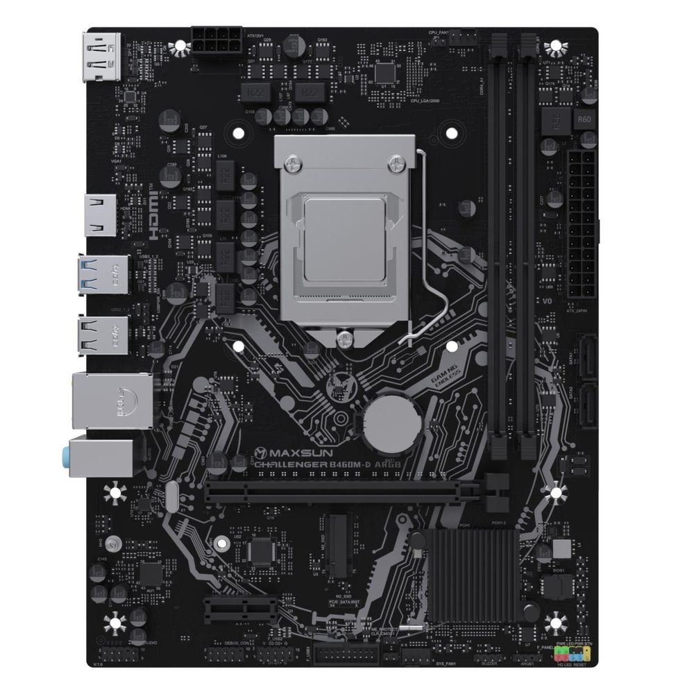 Материнская плата Maxsun MS-Challenger B460M-D ARGB B460, LGA1200, 2*DDR4, 1*PCIEx16, 1*PCIEx1, 1*M.2, 4*USB3.2Gen1, 6*USB2.0, 2*SATA3.0, 1G, DP, HDMI, M-ATX, RTL
