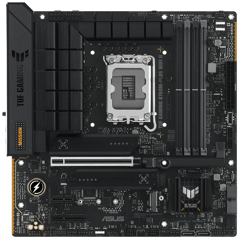 Материнская плата ASUS TUF GAMING B760M-PLUS WIFI II, LGA1700, B760, 4*DDR5, 4*SATA, 3*M.2, 3*USB 3.2, 4*USB 2.0, Type-C, 1*PCIx16, 1*PCIx4, 1*PCIx1, DP+HDMI, mATX; 90MB1HE0-M0EAY0