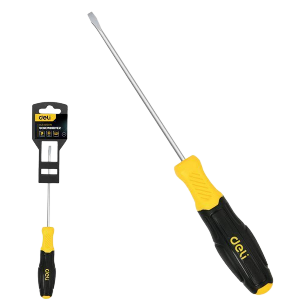 DL6351501N Deli Шлицевая отвертка Deli DL6351501N 5х150мм сталь Cr-V, двухкомпонентная прорезиненная рукоять