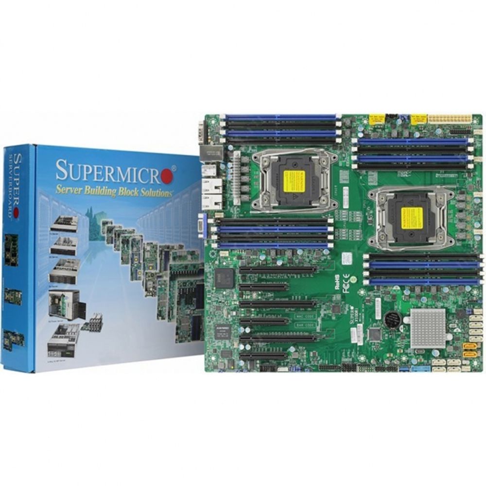 Материнская плата SuperMicro MBD-X10DRI-O, RTL {10} E-ATX LGA 2011 16x 288-pin DDR4 DIMM slots Up to 2TB† ECC 3DS LRDIMM, 1TB ECC RDIMM 10x SATA3 ports 5x USB 3.0 ports 6x USB 2.0 ports 3 PCI-E 3.0 x16 3 PCI-E 3.0 x8