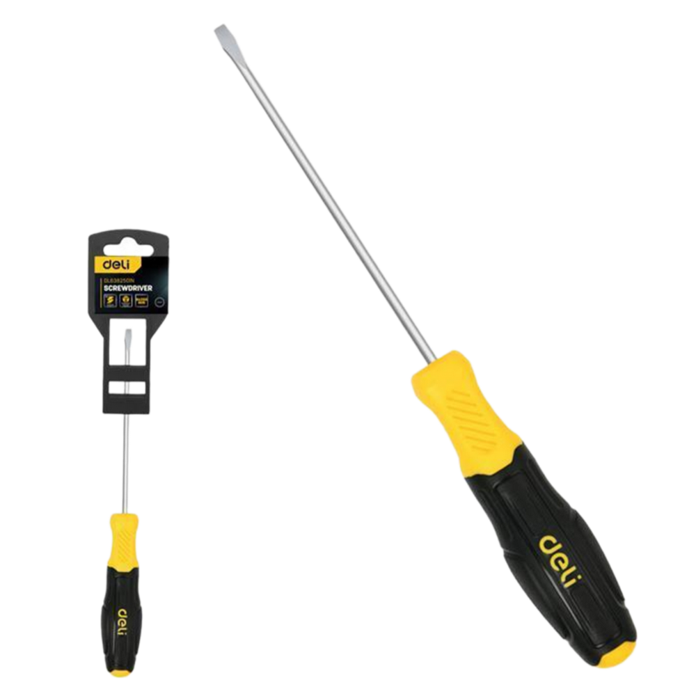 DL6382501N Deli Шлицевая отвертка Deli DL6382501N 8х250мм сталь Cr-V,  двухкомпонентная прорезиненная рукоять