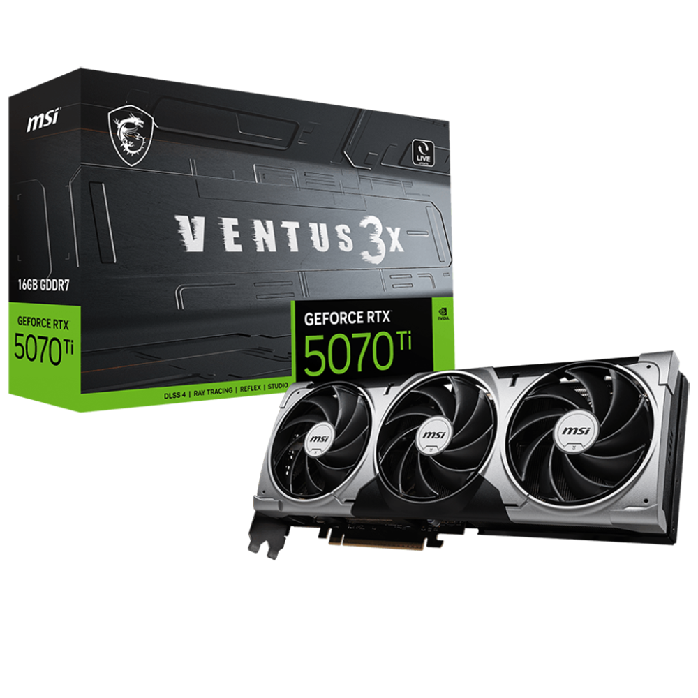 Видеокарта MSI PCI-E 5.0 RTX 5070 TI 16G VENTUS 3X NVIDIA GeForce RTX 5070TI 16Gb 256bit GDDR7 2452/28000 HDMIx1 DPx3 HDCP Ret
