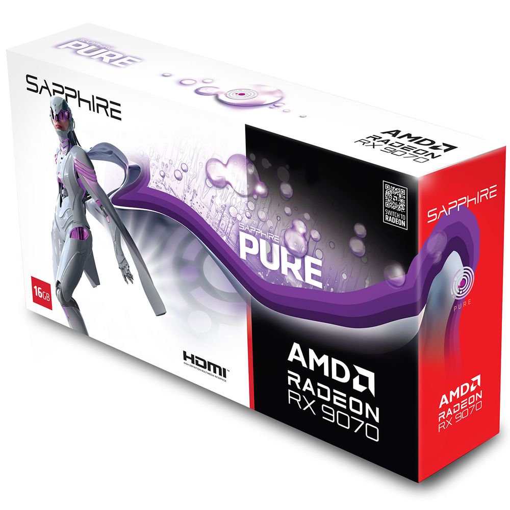 Видеокарта Sapphire RX9070 PURE OC 16GB GDDR6 256bit 2xDP 2xHDMI 3FAN RTL