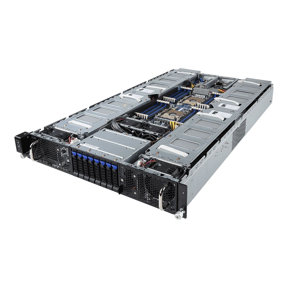 Платформа системного блока Gigabyte G291-2G0 (rev. 100) 2U 16x Single Slot GPU (Tesla T4 only), Dual Intel Xeon Scalable, 24x RDIMM/LRDIMM DDR4, 2x 10Gb/s BASE-T (i550-AM), Aspeed AST2500, 8x 2.5" NVMe/SATA HS HDD/SSD, 2xPCIe Gen3 x16 LPHL, 2x2200W