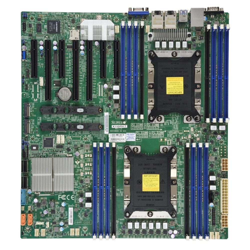 Материнская плата SuperMicro MBD-X11DPH-T E-ATX LGA 3647 Up to 2TB 3DS ECC RDIMM DDR4-2666MHz Up to 2TB 3DS ECC LRDIMM in 16 DIMM slots 10 SATA3 7 USB 3.0 ports 1 VGA port