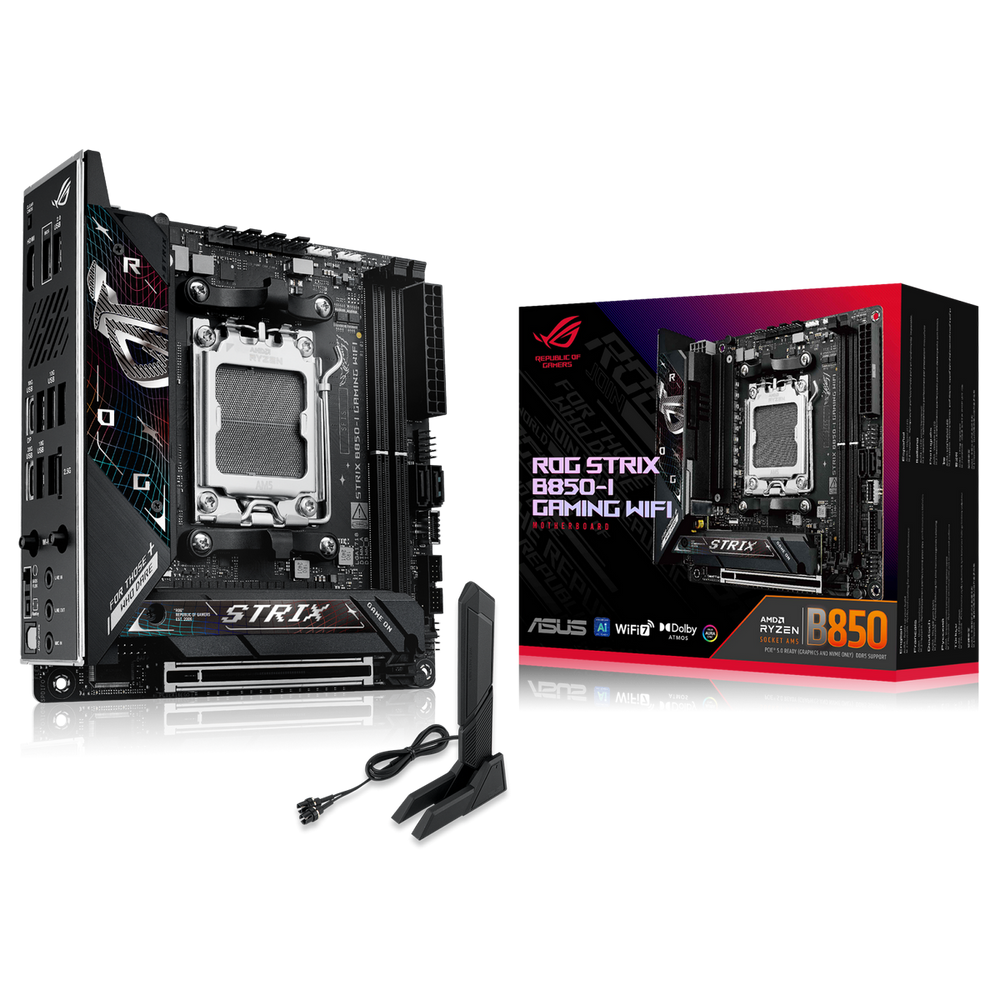 Материнская плата ASUS ROG STRIX B850-I GAMING WIFI, AM5, AMD B850, 2xDDR5, 2xSATA, 2xM.2, 1xPCIe 4.0 x16, HDMI, 1x2.5Gb LAN, USB Type-C, 3x3.5 мм, 7.1, mini-ITX