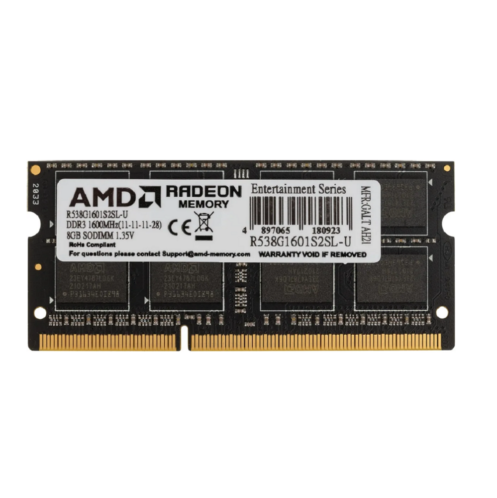 Модуль памяти AMD Radeon 8GB   DDR3L 1600 SO DIMM R5 Entertainment Series Black R538G1601S2SL-U Non-ECC, CL11, R538G1601S2SL-U 1.35V, Retail (180923)