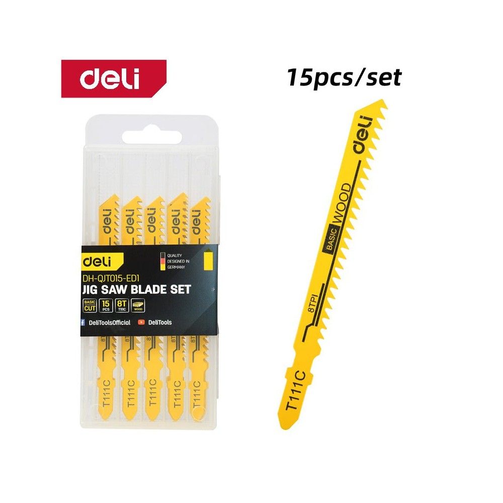 DH-QJT015-ED1 Deli Пилки для электролобзика (15шт) по дереву Deli DH-QJT015-ED1 тип T111C, 8TPI, 74мм