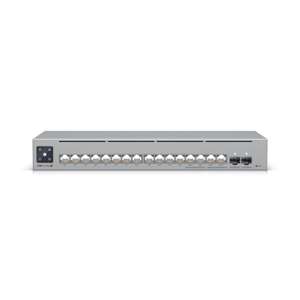 Коммутатор Ubiquiti BadPack UniFi Switch Pro Max 16 PoE PoE-коммутатор в стойку, 4х 2.5G RJ45, 12х 1G RJ45, 2х 10G SFP+, раздача 180 Вт bp