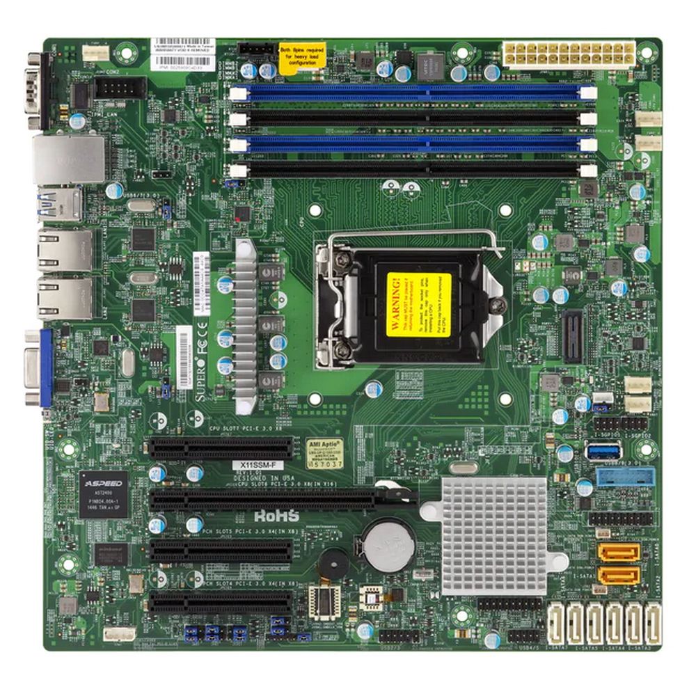 Материнская плата SuperMicro  MBD-X11SSM-F-O Micro-ATX LGA 1151 64GB Unbuffered ECC UDIMM DDR4-2400MHz, in 4 DIMM slots Intel® C236 controller for 8 SATA3 RAID 0,1,5,10 6 USB 2.0 ports 5 USB 3.0 ports 1 PCI-E 3.0 x8 1 PCI-E 3.0 x8 2 PCI-E 3.0 x4, RTL {10}
