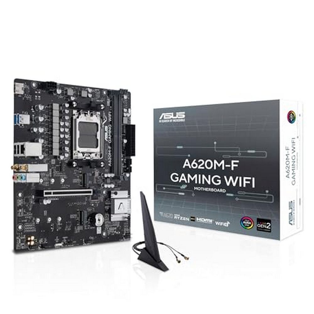 Материнская плата ASUS A620M-F GAMING WIFI, AM5, AMD A620, 2xDDR5, 4xSATA, 2xM.2, 1xPCIe 4.0 x16, 1xPCIe 3.0 x1, HDMI, 1x2.5Gb LAN, 4xUSB, 3x3.5 мм, 7.1, microATX