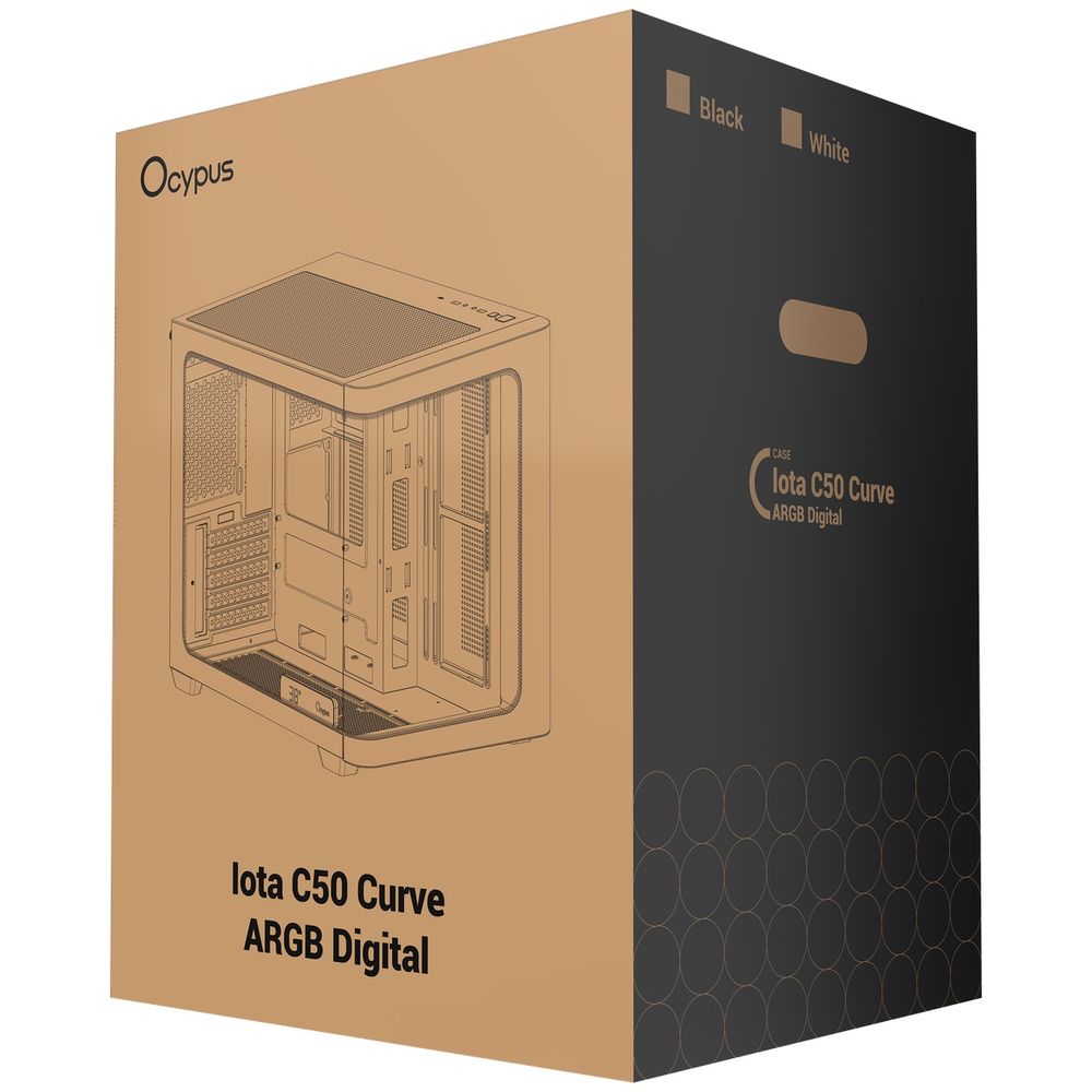Корпус для ПК Ocypus Iota-C50-BKD300CD-GL Case Iota C50 BK Curve ARGB Digital mATX /win /black / 3 ARGB fans/ no PSU / Tempered Glass