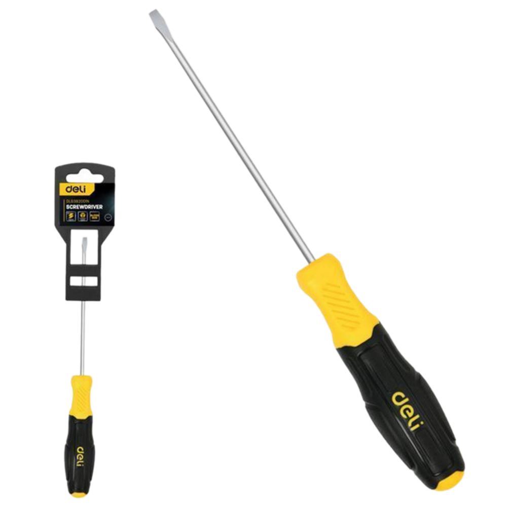 DL6382001N Deli Шлицевая отвертка Deli DL6382001N 8х200мм сталь Cr-V, двухкомпонентная прорезиненная рукоять